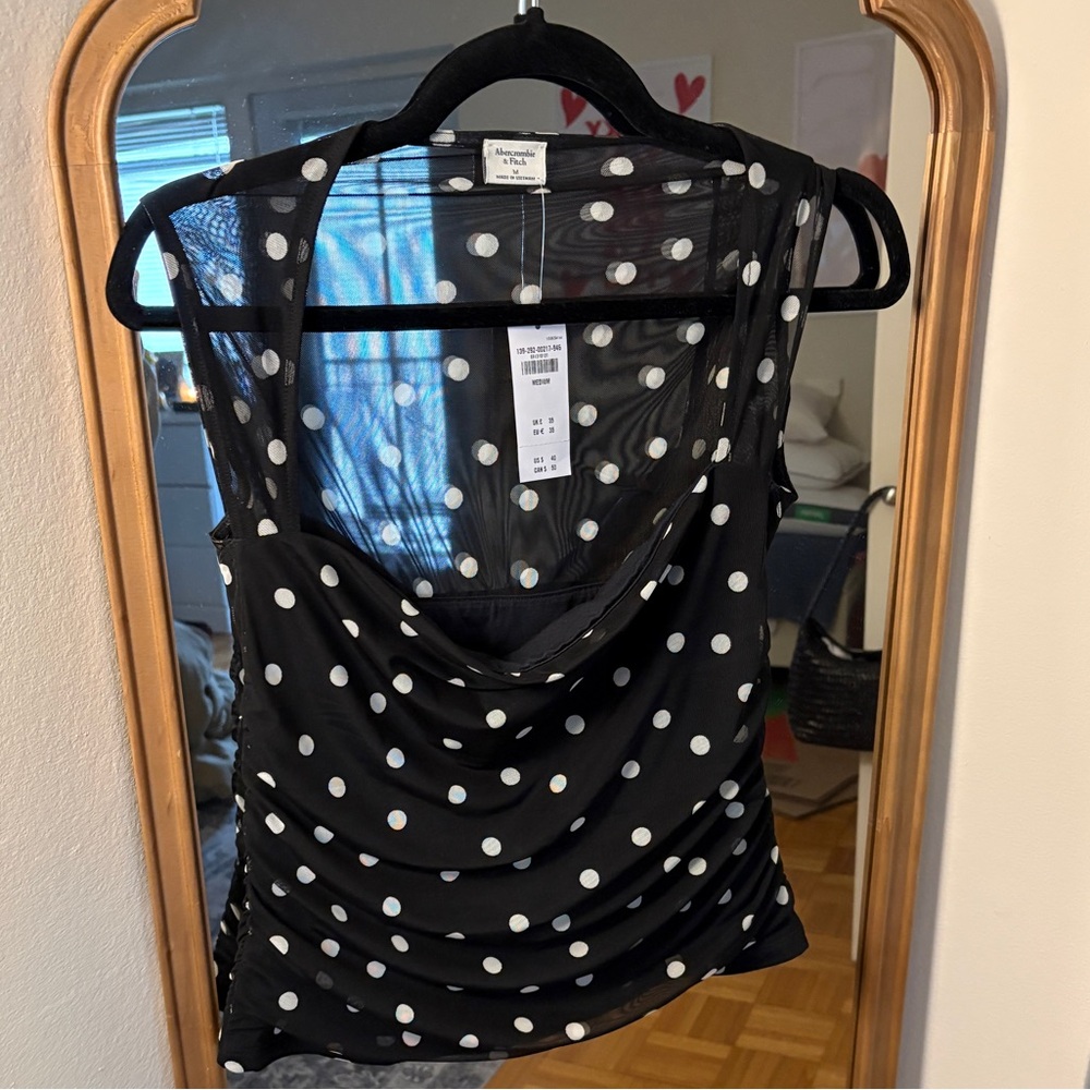 NWT Abercrombie Ava mesh polka dot top